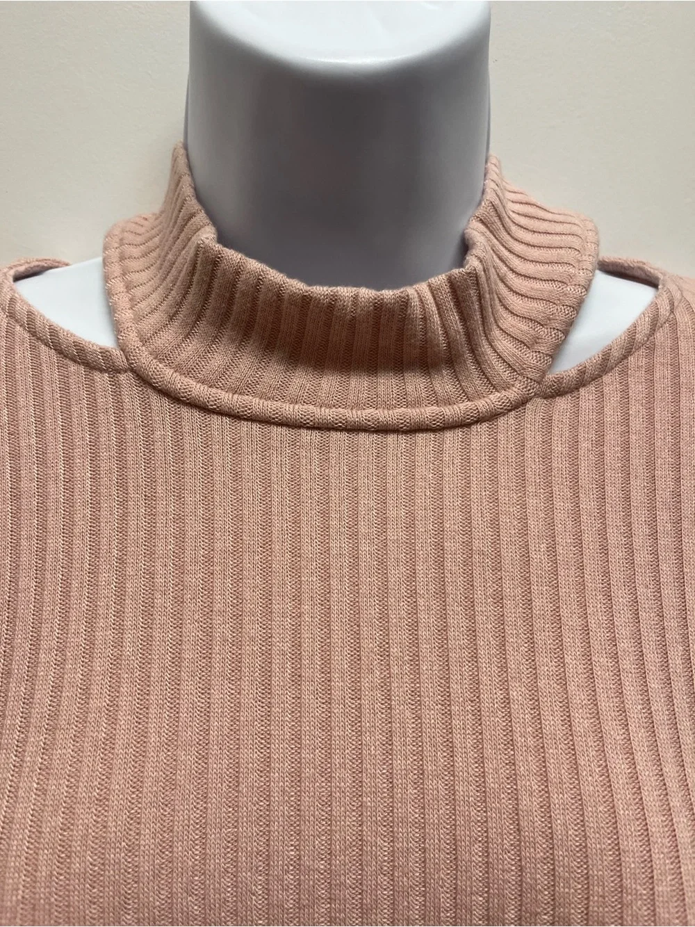 Splendid NWT Pink Ribbed Mock Neck Cutout Top L